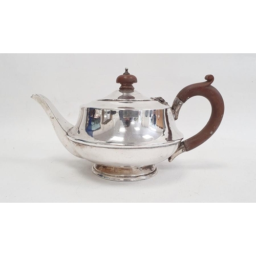 387 - 1930's silver teapot with wooden finial and handle, Birmingham 1935, maker's mark worn, 9ozt total a... 