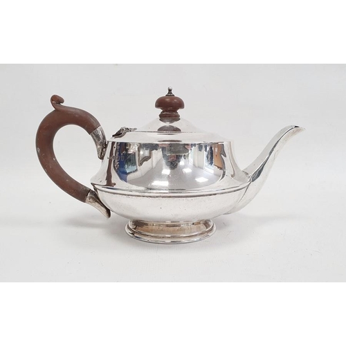 387 - 1930's silver teapot with wooden finial and handle, Birmingham 1935, maker's mark worn, 9ozt total a... 