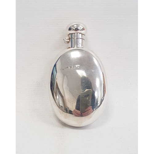 391 - George V silver hip flask of oval plain form, Birmingham 1910, maker's mark worn, 2oz approx