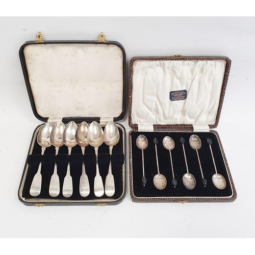 395 - Cased set of six George III silver teaspoons, initialled to handle 'WMR', Dublin 1817, maker's mark ... 