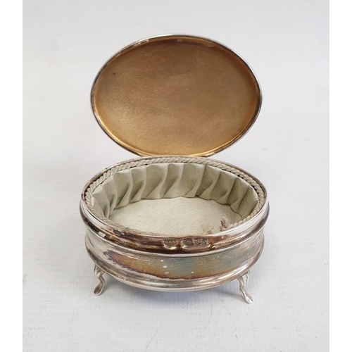 404 - Early 20th century silver oval mounted trinket box, on cabriole supports, engraved decoration to lid... 