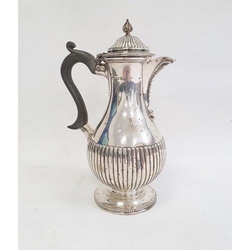 406 - Victorian silver coffee pot, semi-gadrooned detail, on circular base, with ebony handle, London 1882... 