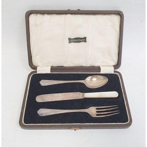 414 - Silver christening cutlery set by Viners Ltd, Sheffield 1947, comprising spoon, fork and knife with ... 