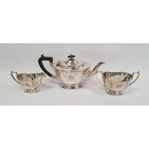 425 - Silver three-piece tea set by Frank Cobb & Co Ltd, Sheffield 1939, comprising teapot, two-handled su... 