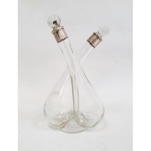 462 - Late Edwardian silver-mounted glass double oil and vinegar decanter with clear glass stoppers, 17cm ... 