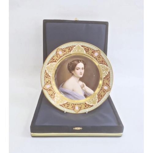 55 - Modern Vienna porcelain cabinet plate decorated with a central figure of a lady within a elaborate g... 