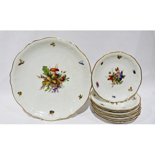 61 - Rosenthal part dessert set comprising one large serving dish and eight plates, all of shaped circula... 