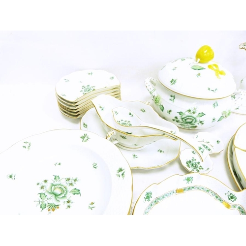 67 - Extensive Herend porcelain matched service, various pieces in green floral and gilt patterns, viz:- ... 