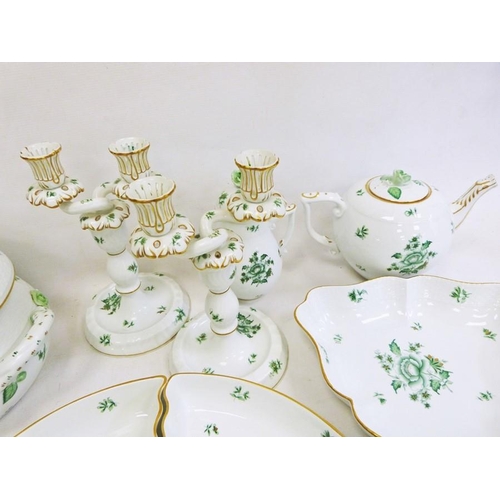 67 - Extensive Herend porcelain matched service, various pieces in green floral and gilt patterns, viz:- ... 