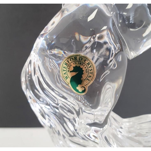 79 - Waterford crystal model depicting a rearing horse, acid etched mark to base and retains original lab... 