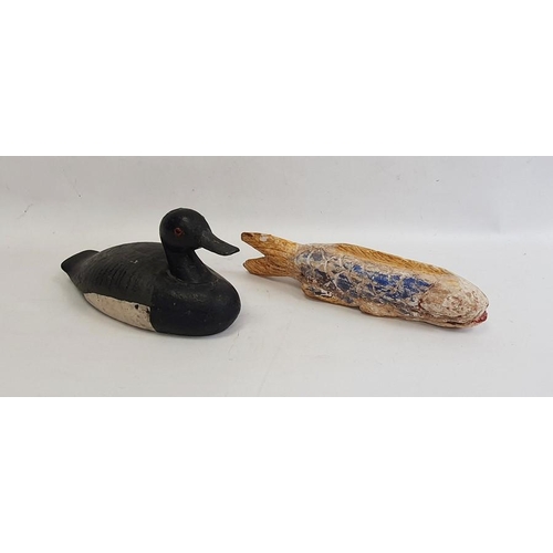 103 - Painted wooden decoy duck with glass eyes, with paper label to base inscribed 'Little Broad Bill, Da... 