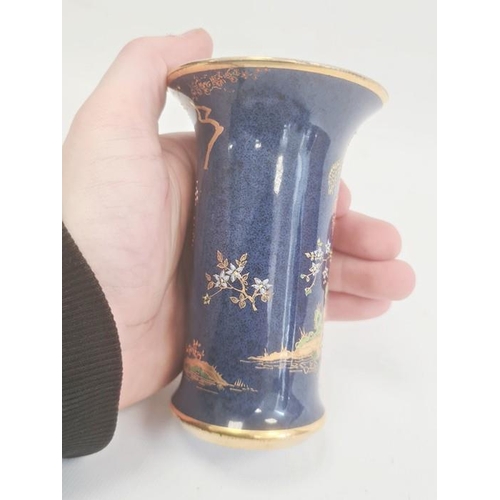 36 - Carltonware pottery chinoiserie vase, the blue ground gilt and relief decorated with pagoda and flow... 