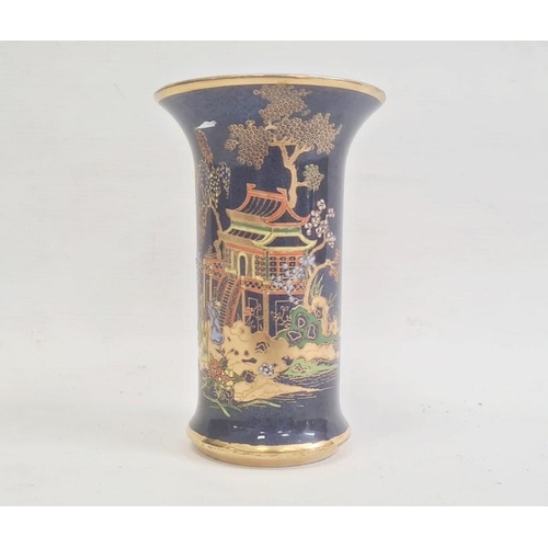 36 - Carltonware pottery chinoiserie vase, the blue ground gilt and relief decorated with pagoda and flow... 