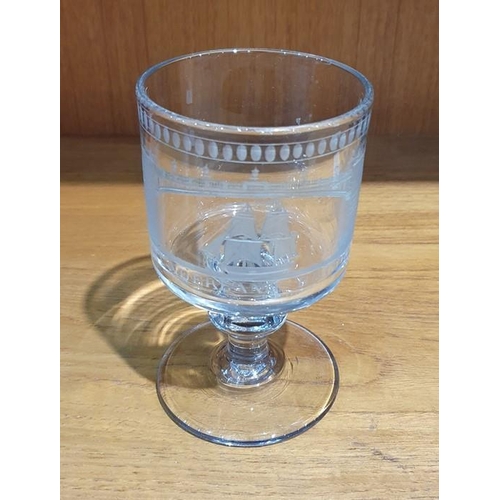 68 - 19th century Sunderland Bridge glass rummer, the bowl engraved with a titled scene of a sailing boat... 