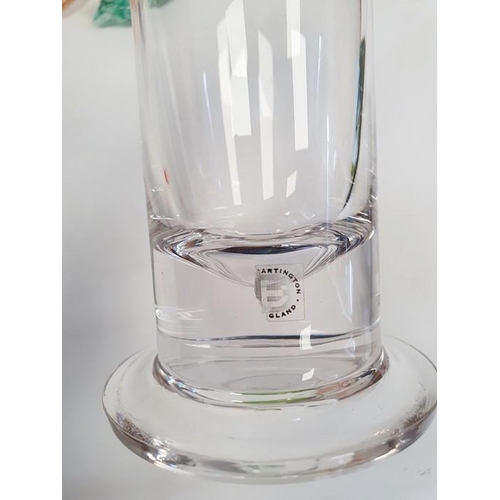 76 - Sowerby glass Art Deco dressing table set, a Whitefriars jug, two Dartington candleholders by Frank ... 