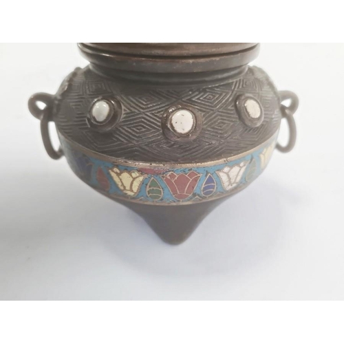 88 - Chinese 19th century bronze and enamel koro and cover, the domed lid with dog of fo finial and the t... 