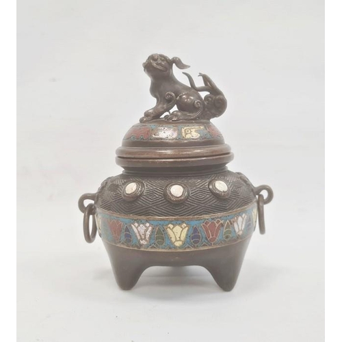 88 - Chinese 19th century bronze and enamel koro and cover, the domed lid with dog of fo finial and the t... 