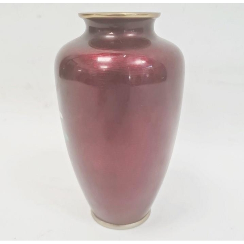 89 - Japanese cloisonne enamel vase of shouldered tapering form, the silver wire depicting a spray of chr... 