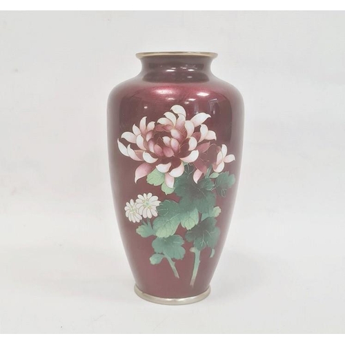 89 - Japanese cloisonne enamel vase of shouldered tapering form, the silver wire depicting a spray of chr... 