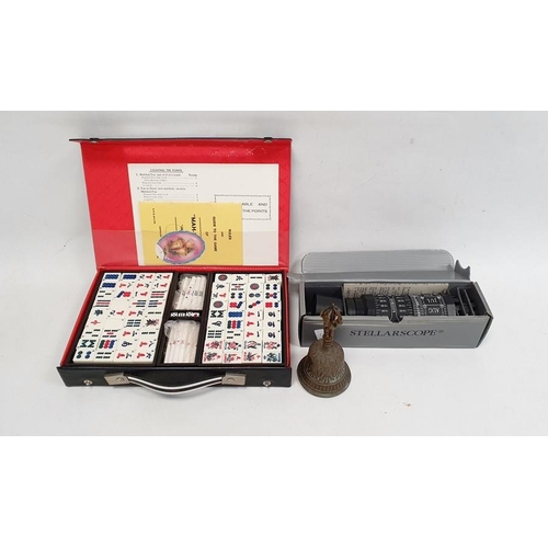 98A - Cased mahjong set, a stellarscope (boxed) and a bell, and a pair Tourox 8x binoculars by J D Moeller... 