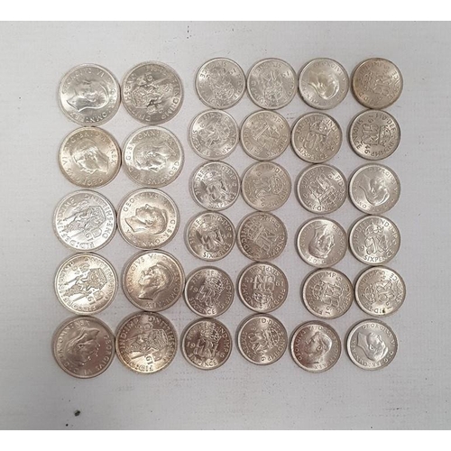 98C - Tube of uncirculated or near-so shillings and sixpences, (24 sixpences and 10 shillings)