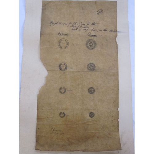 97b - 'Rough Designs for Silver Coins for the State of Baroda, March 4th 1887', with obverse and reverse d... 