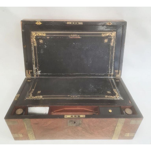 1051 - 19th century walnut and brass bound writing slope with fitted interior and drawer under