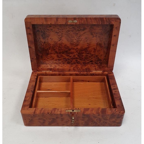 1055 - Modern burrwood box of rectangular form with fitted interior, 26cm long and a pair of matching tea l... 