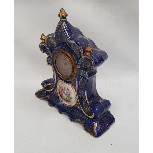 1069 - Ceramic bodied mantel clock by Royal Warwick, blue ground with gilt decoration and Arabic numerals t... 