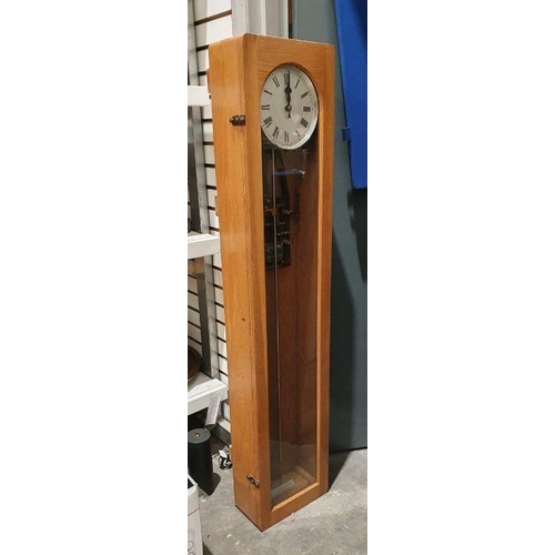 1071 - TR service oak cased wall clock with Roman numerals, 127cm high