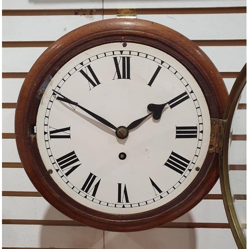 1075A - 19th century mahogany cased wall clock of circular form, fusee movement, Roman numerals to the dial,... 