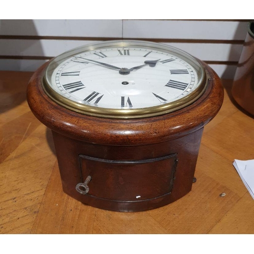 1075A - 19th century mahogany cased wall clock of circular form, fusee movement, Roman numerals to the dial,... 