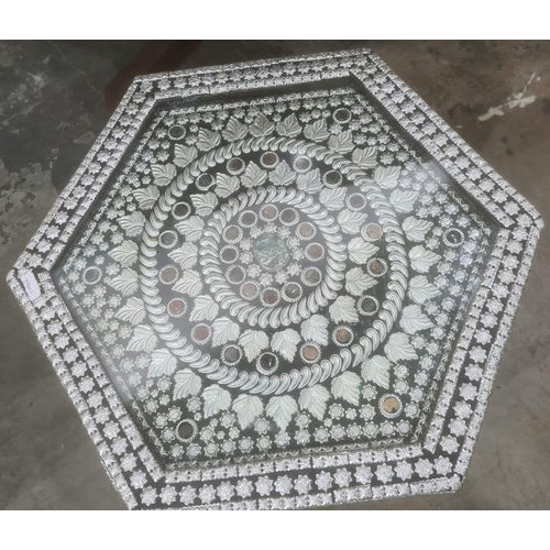 1132 - Modern eastern style silver sprayed hexagonal coffee table