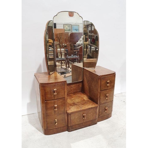 1191 - Three piece 20th century walnut bedroom suite comprising two wardrobes and a dressing table in the A... 