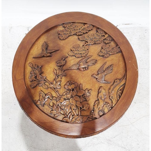 1224 - 20th century Chinese hardwood circular table, carved decoration, 80cm diameter approx.