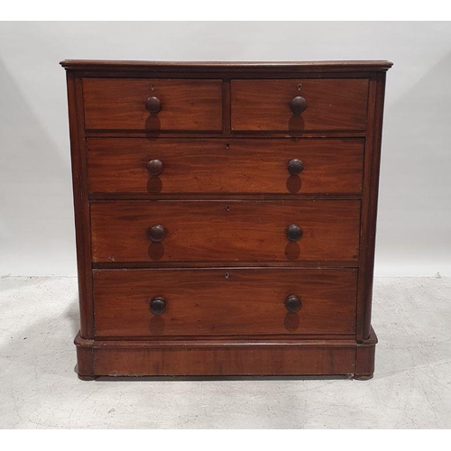 1313 - Early 20th century walnut chest of two short over three long drawers, the rectangular top with round... 