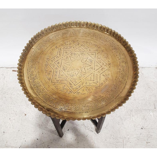 1334 - Eastern style brass tray on folding stand