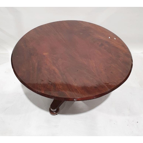 1355 - 19th century mahogany circular breakfast table on faceted column to triform base, bun feet to castor... 