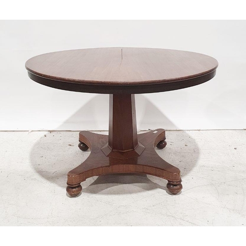 1375 - 19th century mahogany circular dining table on faceted column to quatrefoil base, turned feet, 140cm... 