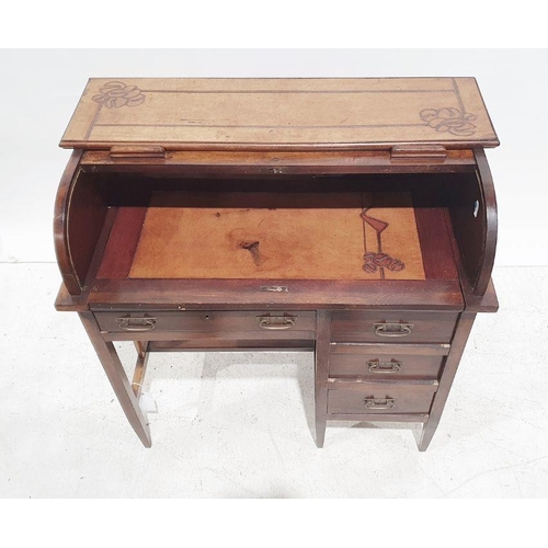 1383 - 20th century Arts & Crafts style desk, the leather top with cut decoration, roll top, leather writin... 