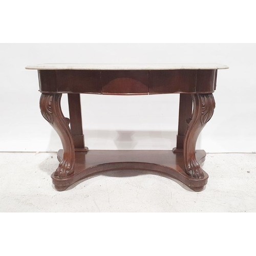 1397 - White marble top oak framed washstand, serpentine front, cabriole legs terminating to paw feet onto ... 