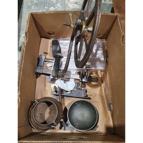 140G - Set of Salter spring balance scales No. 50T and a box of assorted items to include an 18th century w... 