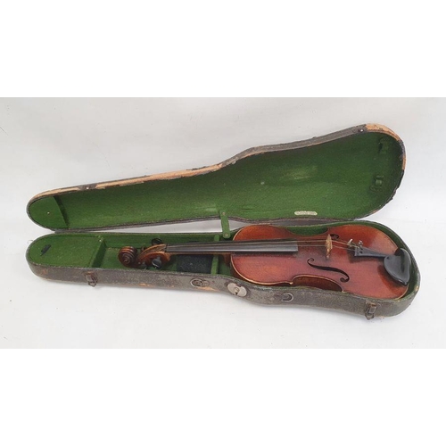 168 - Violin with two-piece back, with two bows, in case and another violin in case and a soft case (3)