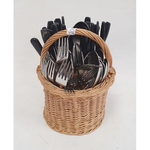 200B - Quantity of 1960s/70s cutlery in wicker basket stainless steel Walker & Hall, and Atlas