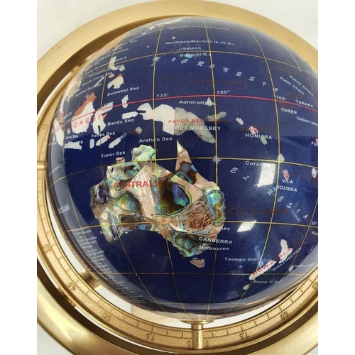 206A - 220mm gemstone globe in rotating cradle, with four sculptured legs and central compass