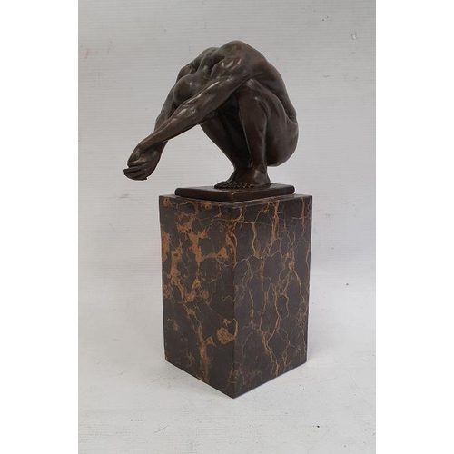 222 - After Milo, bronze figure of a diver, marked to base, on rectangular plinth base, 23cm high