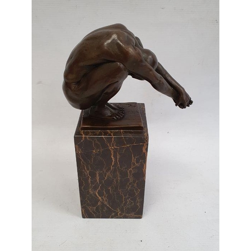 222 - After Milo, bronze figure of a diver, marked to base, on rectangular plinth base, 23cm high