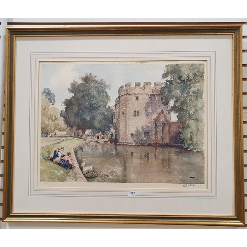 291 - Sturgeon
 Pair of colour prints 
 Castle and church scenes, signed in pencil to the margin, 43cm x 5... 