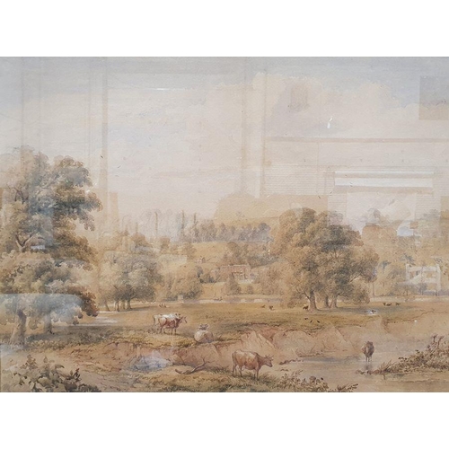 296 - 19th century English school
 Pair of watercolours 
 Country house with cattle and figures, unsigned,... 