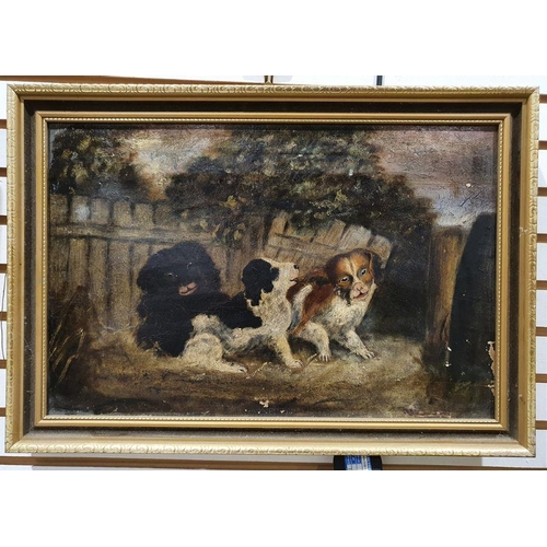 297 - 19th century school
 Oil on canvas
 Three puppies, unsigned, 29.5cm x 45cm 
 19th century school
 Oi... 